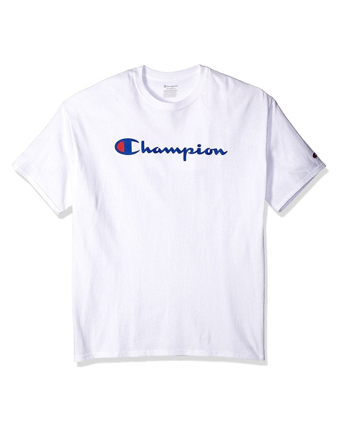 Champion Pige T-Shirts Hvide - Cotton Script Logo - Danmark VPG-827139